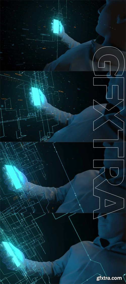 3d rendering technology sequence. Man holding a gadget in hand