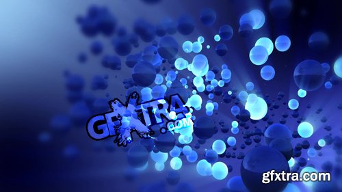 Animated 3D abstract blue spheres moving with light beams