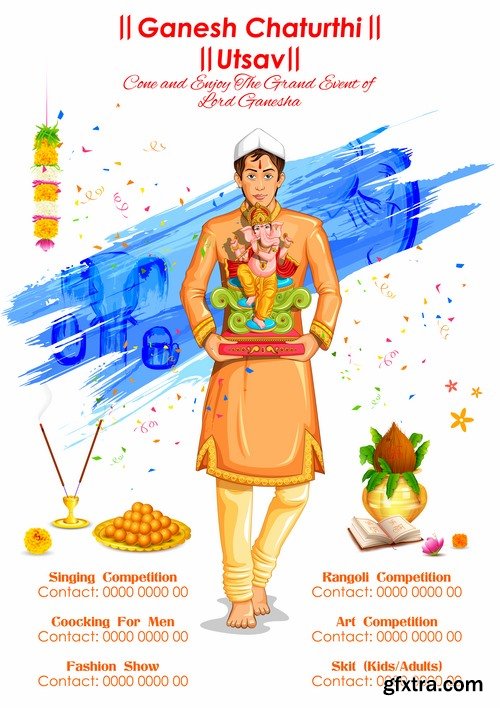 Collection Indian god holiday icon vector illustration Indian flag ethnic culture 25 EPS