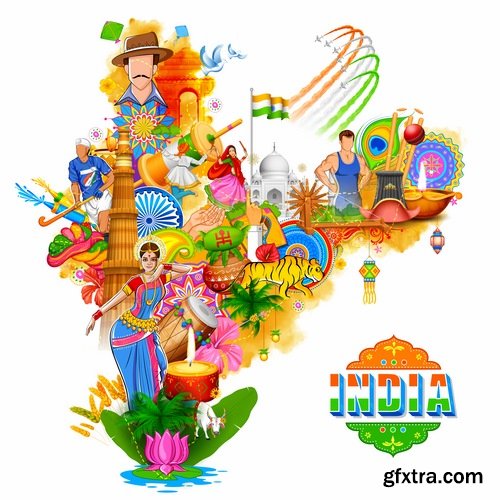 Collection Indian god holiday icon vector illustration Indian flag ethnic culture 25 EPS