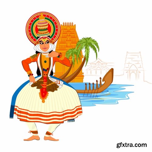 Collection Indian god holiday icon vector illustration Indian flag ethnic culture 25 EPS