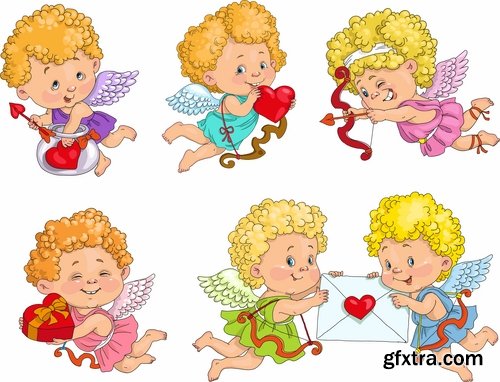 Collection of cartoon cupid Injun cowboy illustration for baby clothes 25 EPS