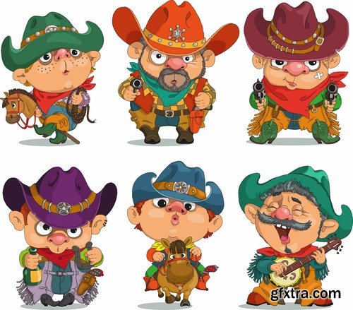 Collection of cartoon cupid Injun cowboy illustration for baby clothes 25 EPS