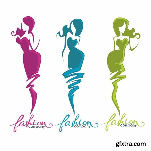 Collection fashion girl woman shopping logo icon the company 25 EPS