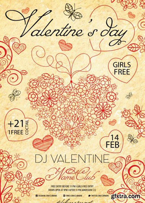 Valentine’s Day PSD V14 Flyer Template with Facebook Cover