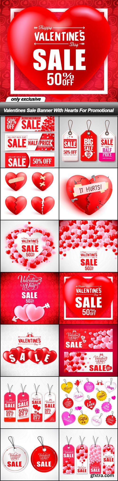 Valentines Sale Banner With Hearts For Promotional - 14 EPS