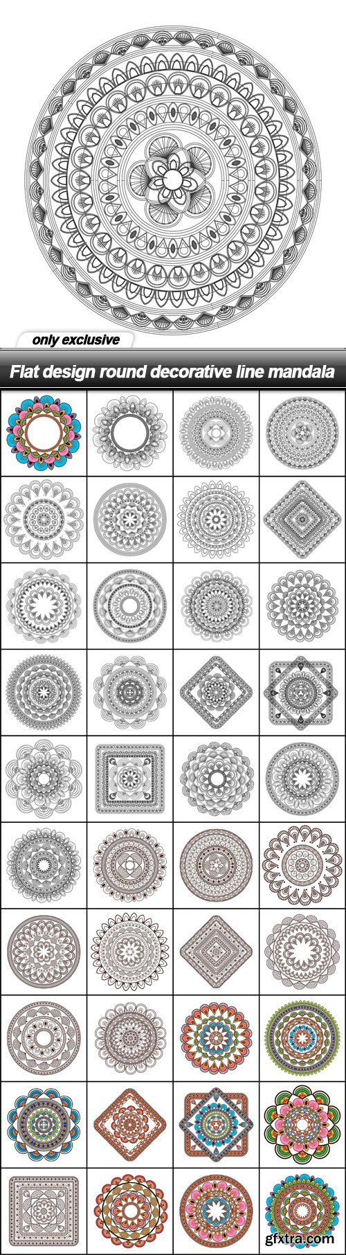 Flat design round decorative line mandala - 40 EPS