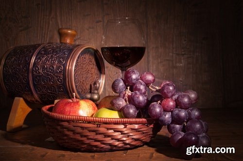 Collection of wine still life Red and white grape garnet glass barrel 25 HQ Jpeg