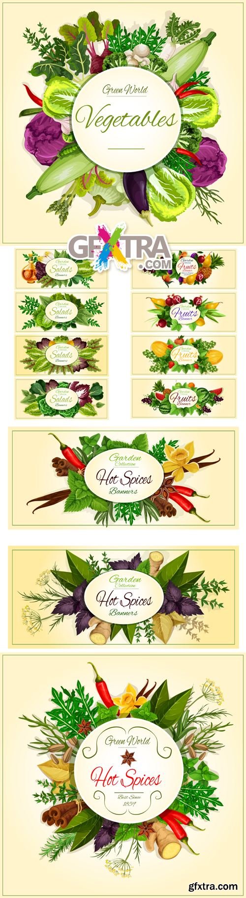 Vegetables, Salads & Herbs Banners Vector