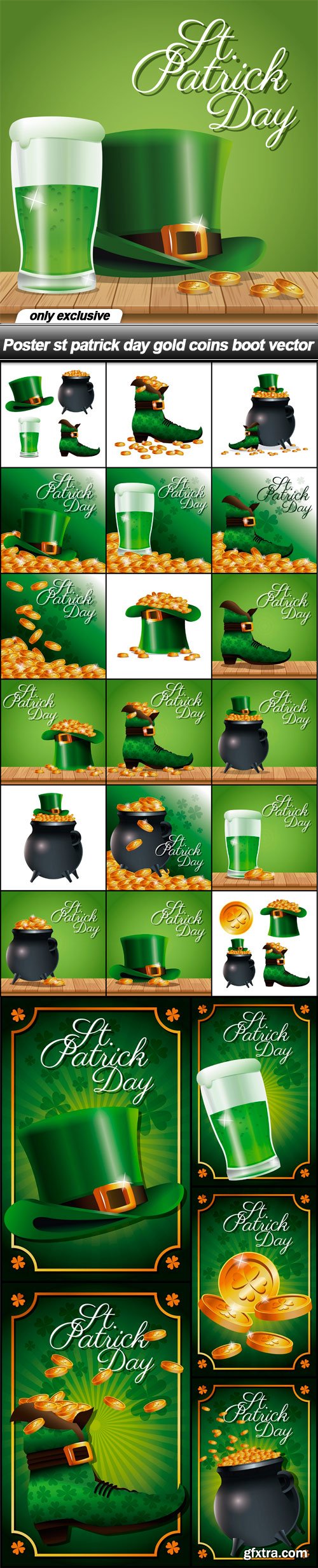 Poster st patrick day gold coins boot vector - 24 EPS