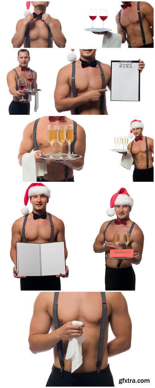 Waiter with a beautiful body brought champagne 9X JPEG