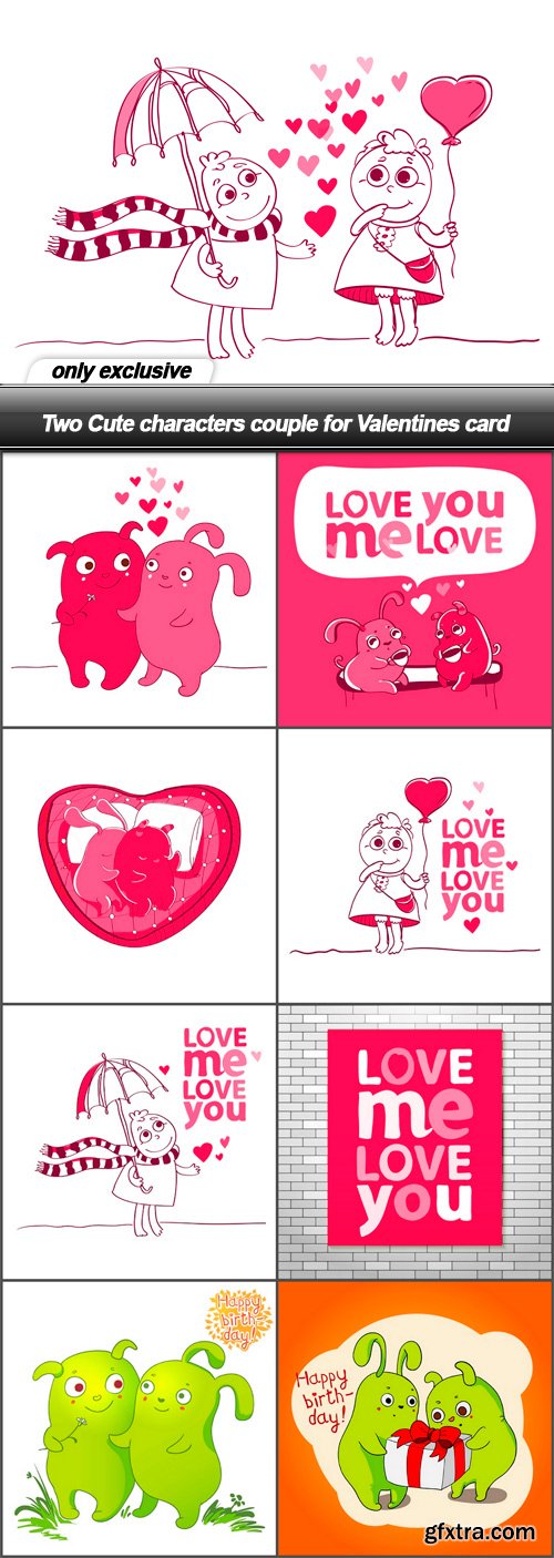 Two Cute characters couple for Valentines card - 9 EPS