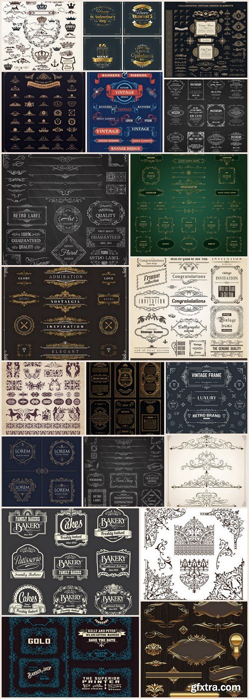 Calligraphic Vintage Elements - 20 Vector