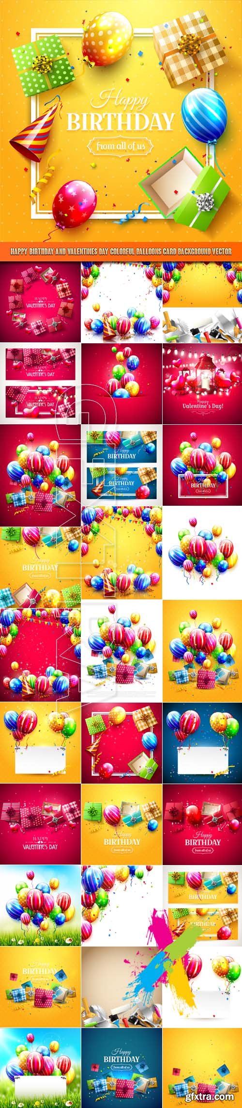 Happy Birthday and Valentines Day colorful balloons card background vector