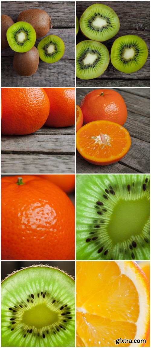 Oranges, kiwi on wooden table 8X JPEG