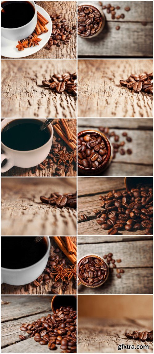 Coffee cup and roasted coffee beans on a wooden table 12X JPEG