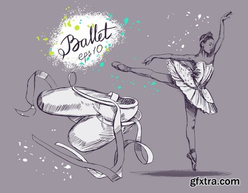 Collection ballerina dance ballet pointe shoes vector image 22 EPS