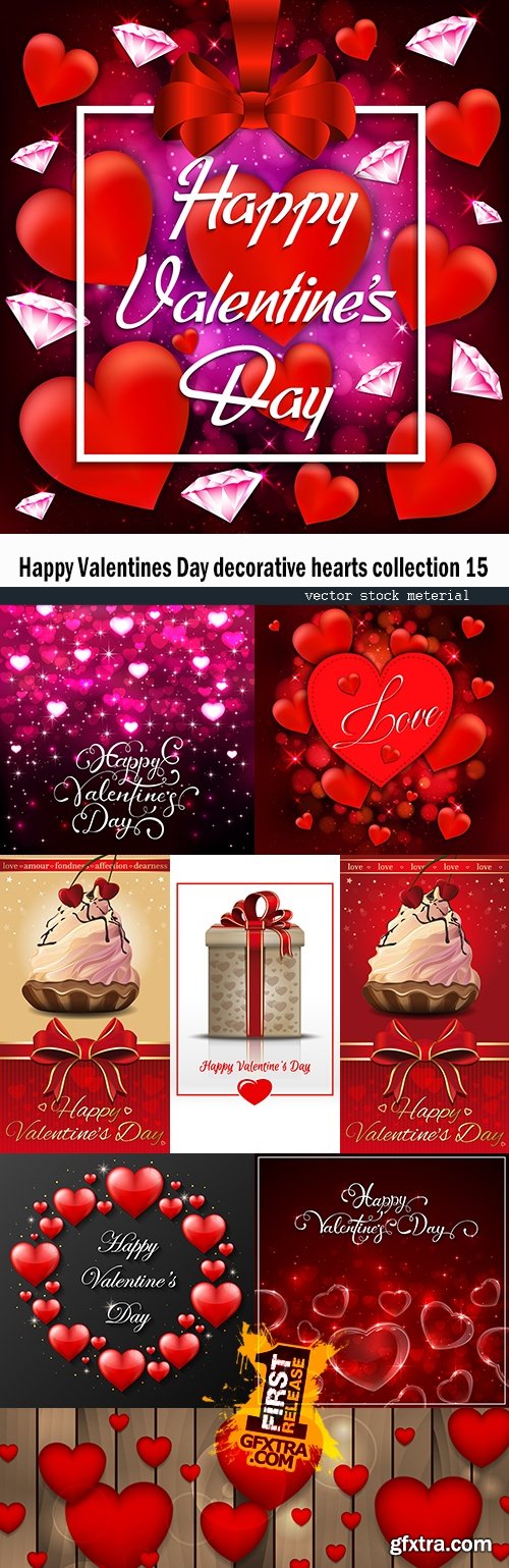 Happy Valentines Day decorative hearts collection 15