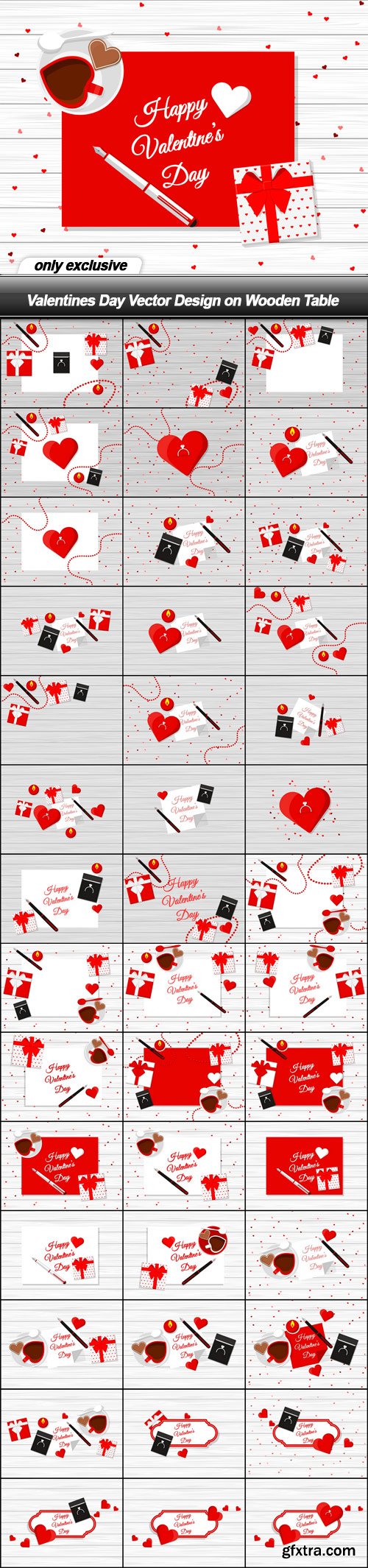 Valentines Day Vector Design on Wooden Table - 42 EPS