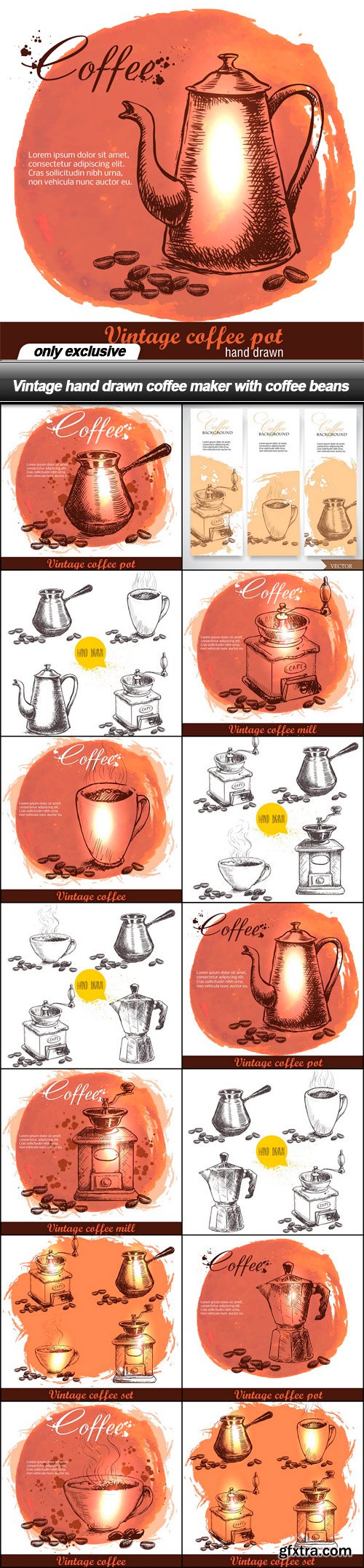 Vintage hand drawn coffee maker with coffee beans - 14 EPS