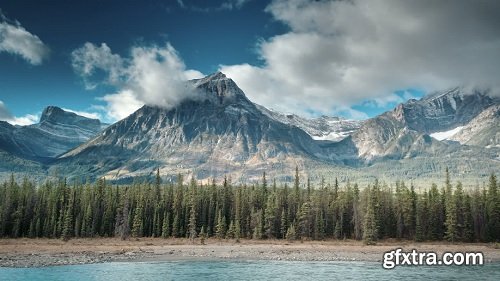 Aerial of athabasca river in jasper