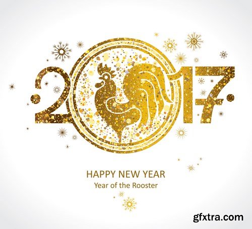 2017 - The Year of Fire Rooster 3 - Set of 30xEPS, AI Professional Vector Stock