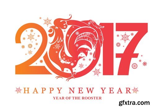 2017 - The Year of Fire Rooster 3 - Set of 30xEPS, AI Professional Vector Stock