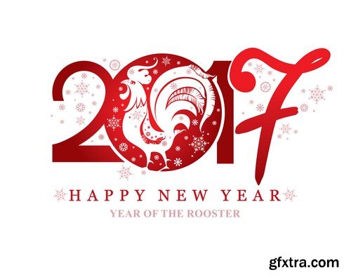 2017 - The Year of Fire Rooster 3 - Set of 30xEPS, AI Professional Vector Stock