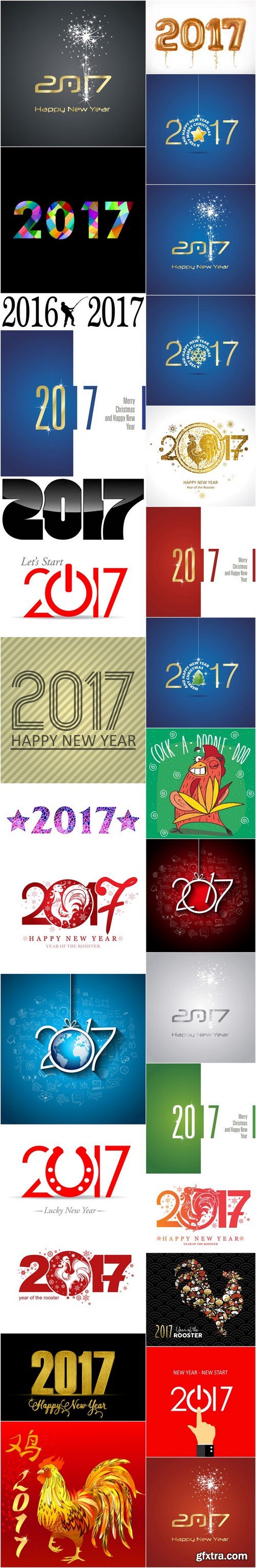 2017 - The Year of Fire Rooster 3 - Set of 30xEPS, AI Professional Vector Stock