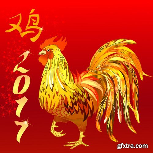 2017 - The Year of Fire Rooster 3 - Set of 30xEPS, AI Professional Vector Stock