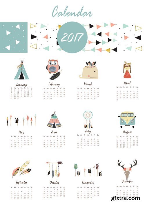 Calendar 2017 part 3 - Set of 20xEPS Professional Vector Stock