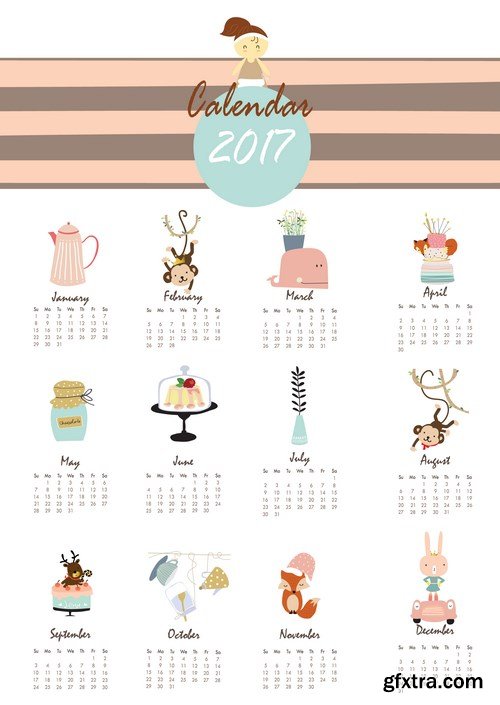 Calendar 2017 part 3 - Set of 20xEPS Professional Vector Stock