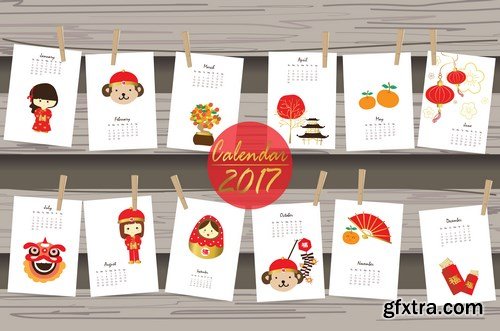 Calendar 2017 part 3 - Set of 20xEPS Professional Vector Stock