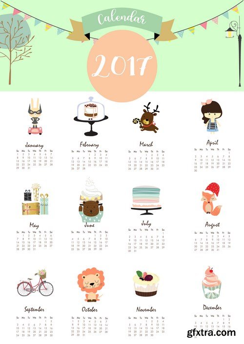 Calendar 2017 part 3 - Set of 20xEPS Professional Vector Stock