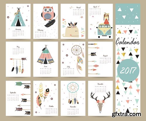 Calendar 2017 part 3 - Set of 20xEPS Professional Vector Stock