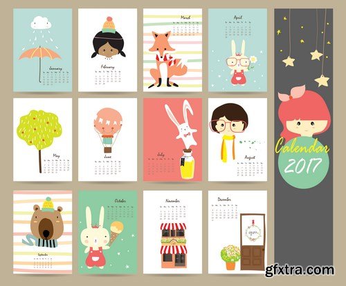 Calendar 2017 part 3 - Set of 20xEPS Professional Vector Stock