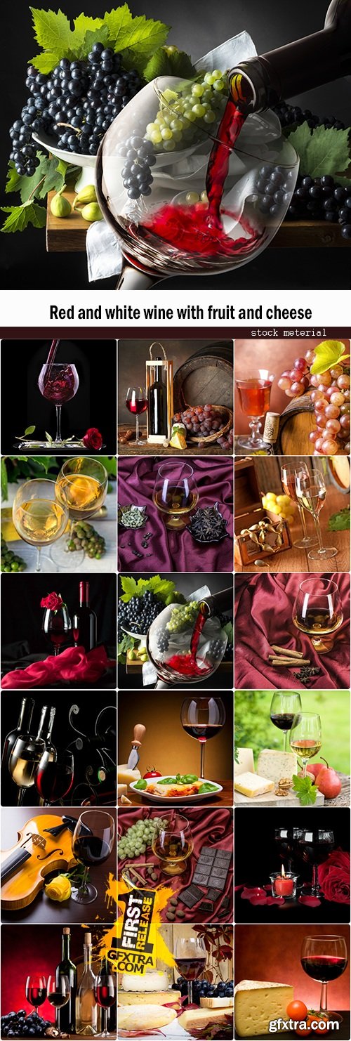 Red and white wine with fruit and cheese