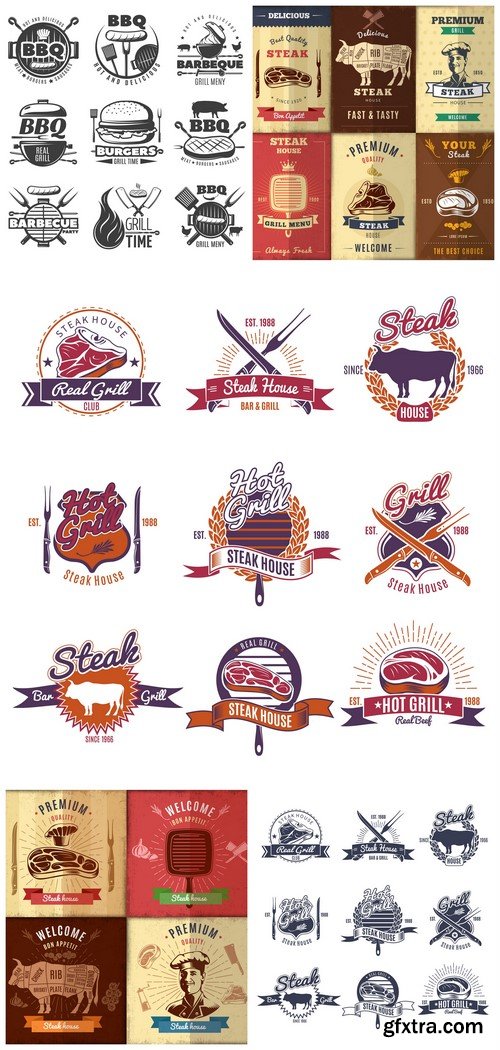 Meat steaks Labels Sticker 5X EPS