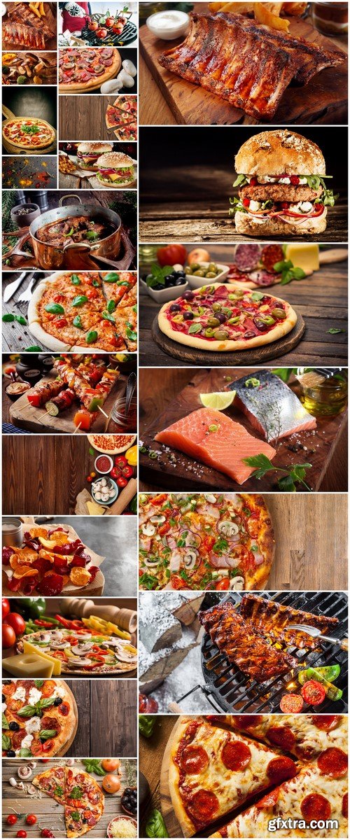 Meat pizza and fish food is cooked 23X JPEG