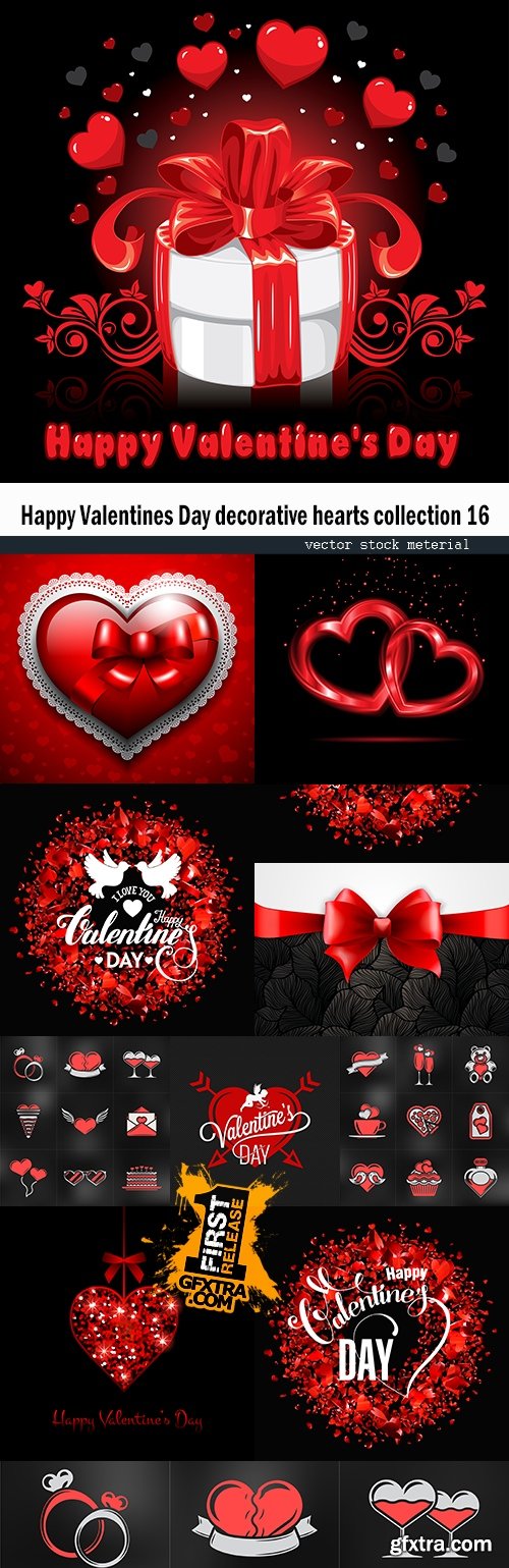 Happy Valentines Day decorative hearts collection 16