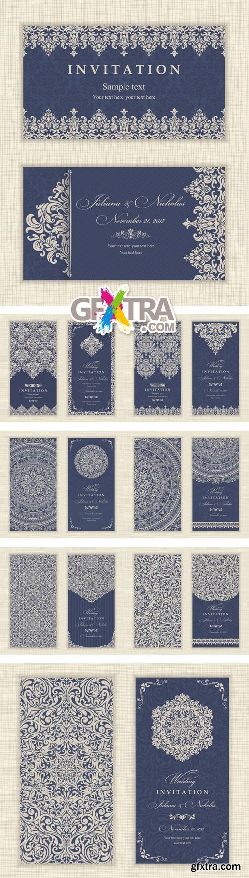 Blue Vintage Wedding Invitation Banners Vector