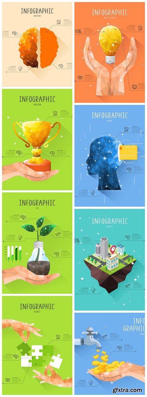 Low Poly Infographics - 8 Vector