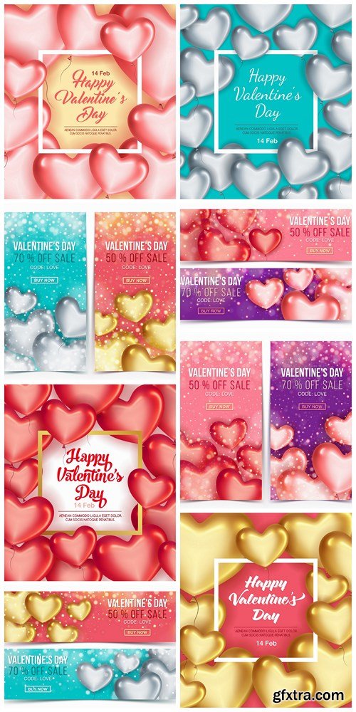 Valentine Day Heart Banner Background - 8 Vector