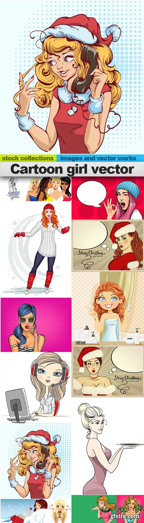 Cartoon girl vector, 15 x EPS