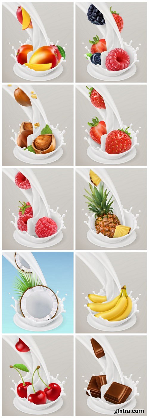 Fruit Milk Splash - 10 Vector