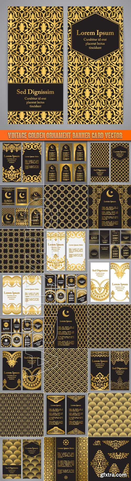 Vintage golden ornament banner card vector