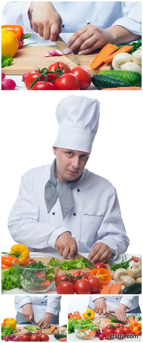 Chef cuts the greens at a table with vegetables 4X JPEG