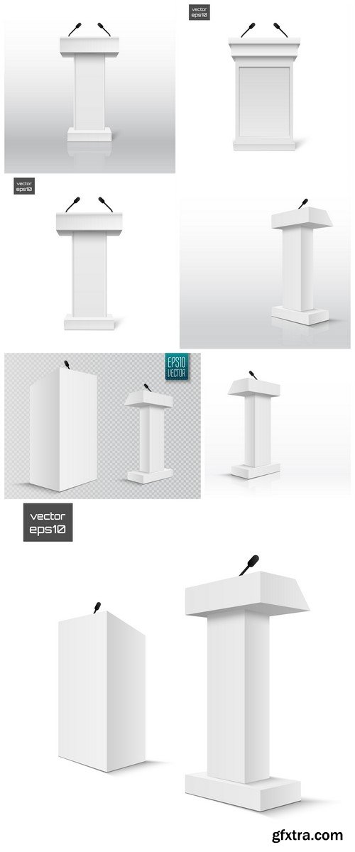 Vector White Podium Tribune Rostrum Stand 7X EPS