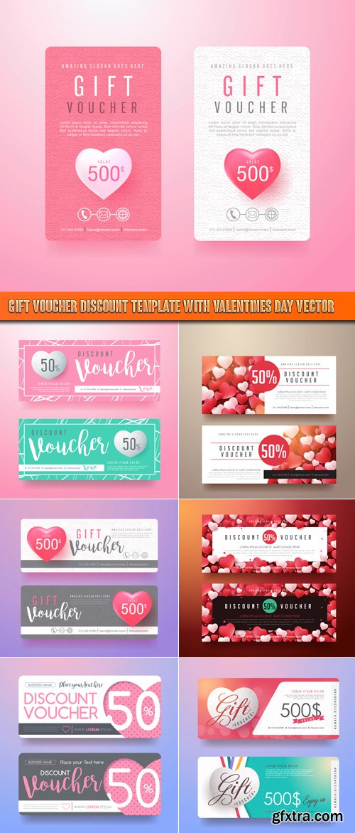 Gift Voucher discount template with Valentines day vector