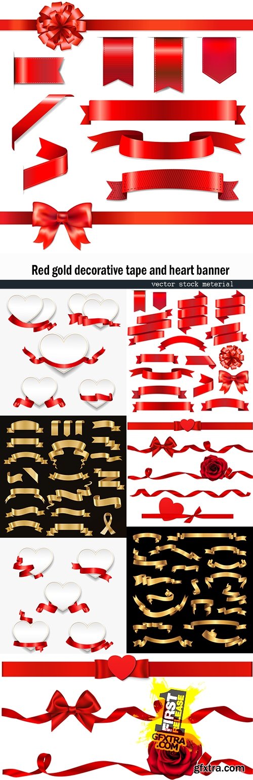 Red gold decorative tape and heart banner